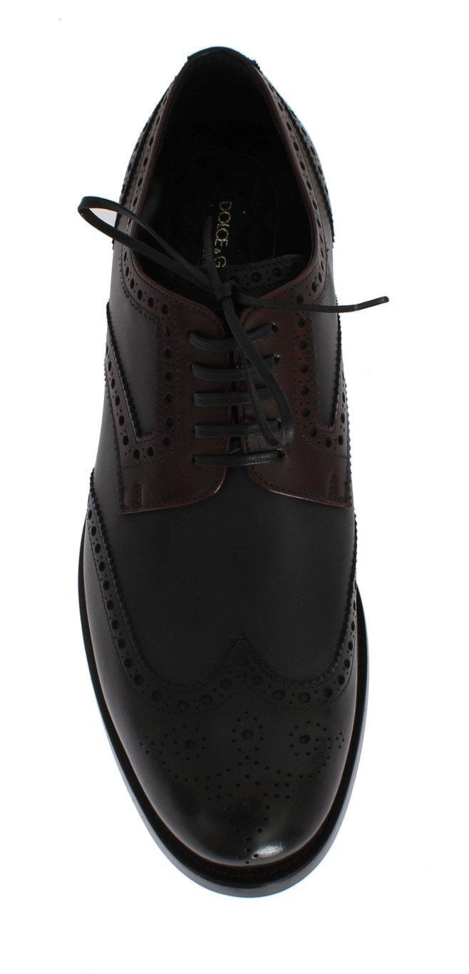Black Gray Leather Wingtip Oxford Shoes