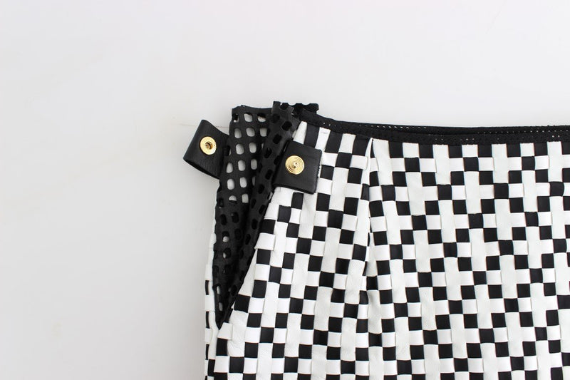 Black White Nappa Leather A-Line Skirt