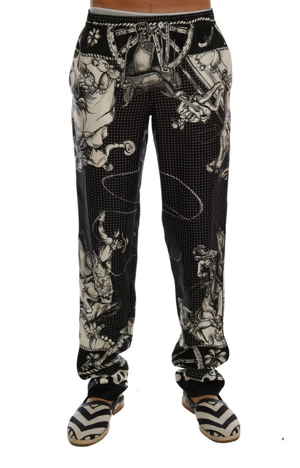 Black Sicilian Western Cowboy Silk Pants