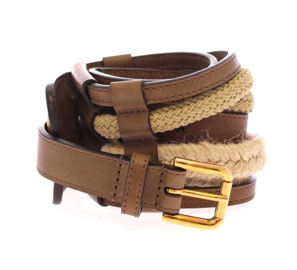 Brown Leather Logo Straw Belt