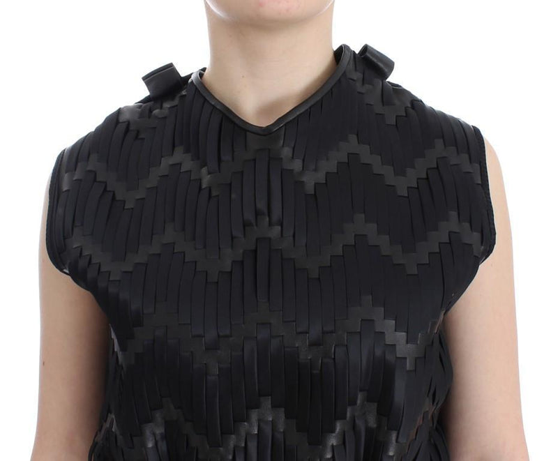 Black Checkered Nappa Leather Top Blouse