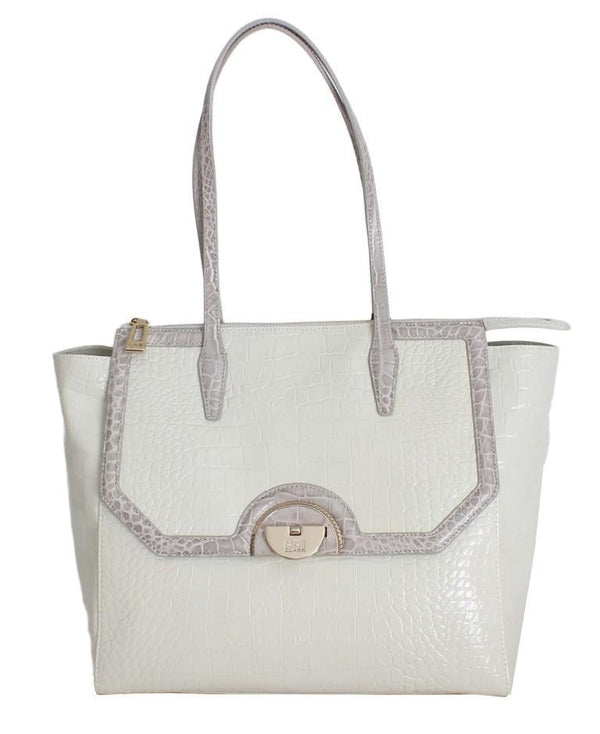 White Leather Shoulder Shopping Bag