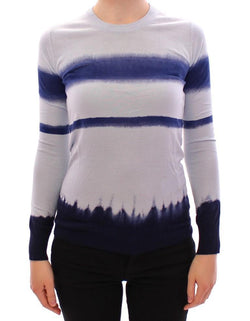 Blue Striped Crew-neck Silk Sweater