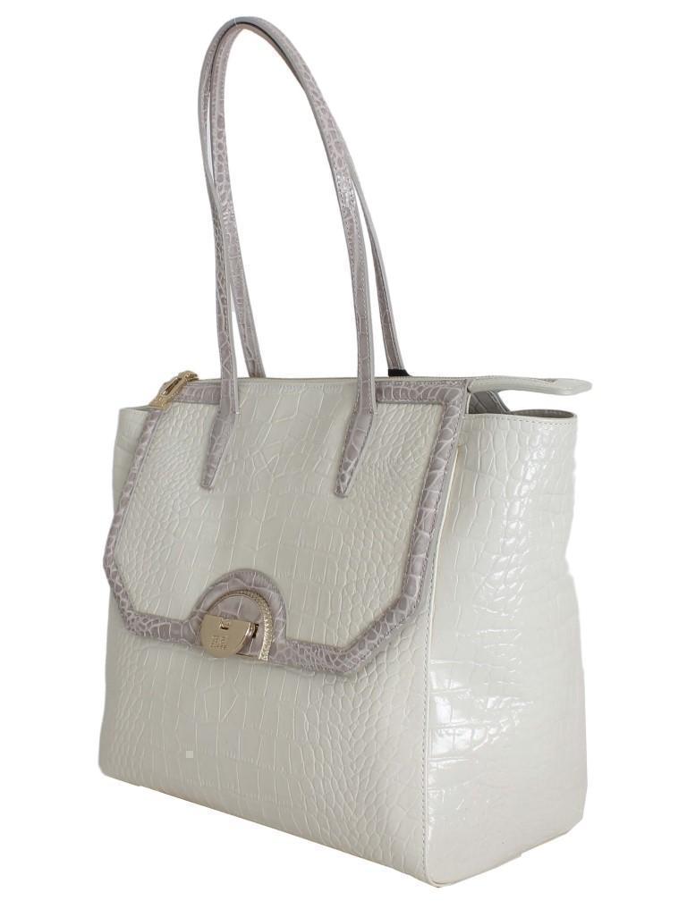 White Leather Shoulder Shopping Bag