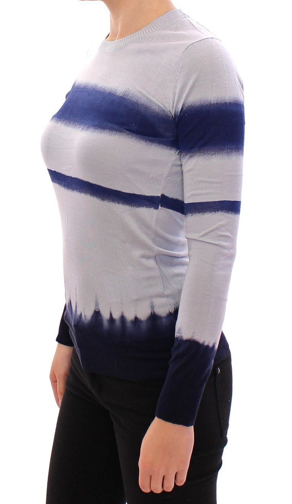 Blue Striped Crew-neck Silk Sweater