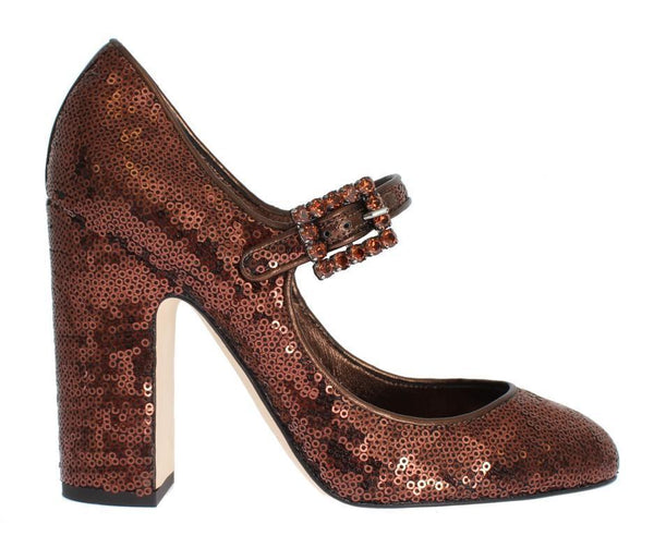 Bronze Leather Sequined Mary Janes Shoes