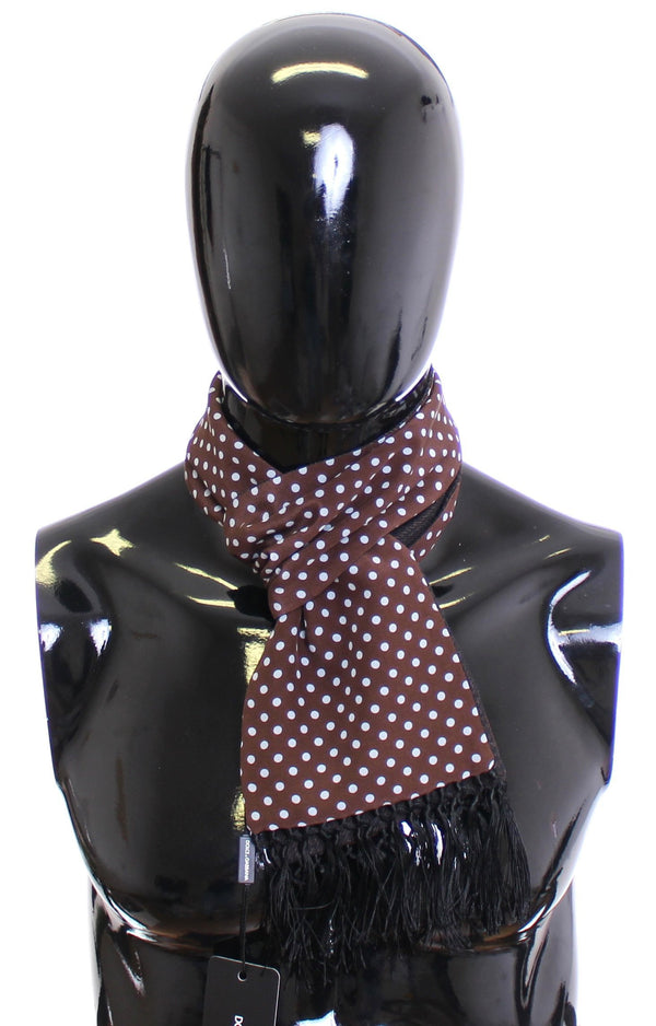 Scarf Men's Brown Polka Dotted Silk Wool