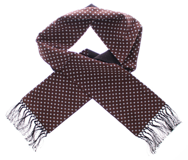 Scarf Men's Brown Polka Dotted Silk Wool