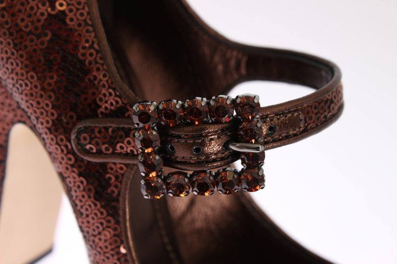 Bronze Leather Sequined Mary Janes Shoes