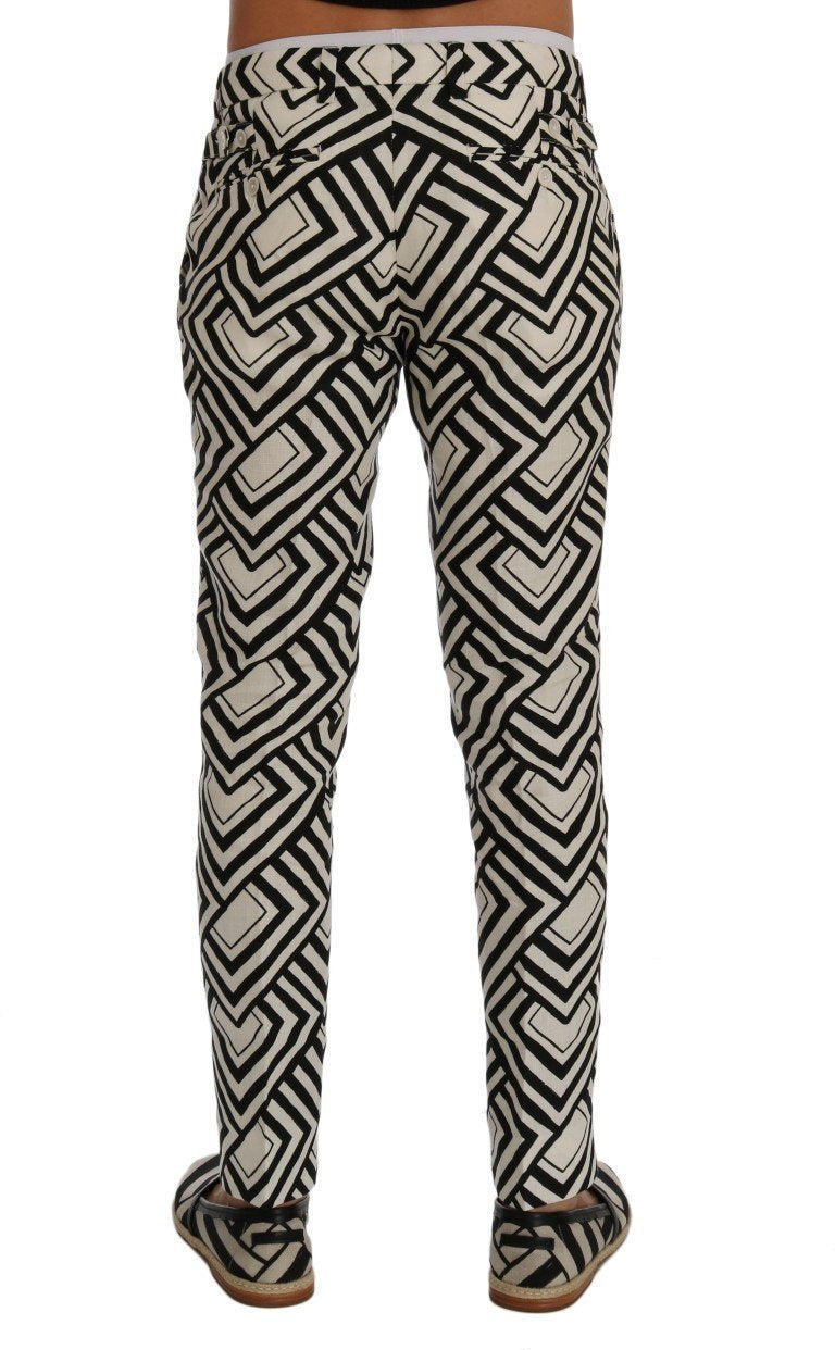 White Black Striped Linen Casual Pants
