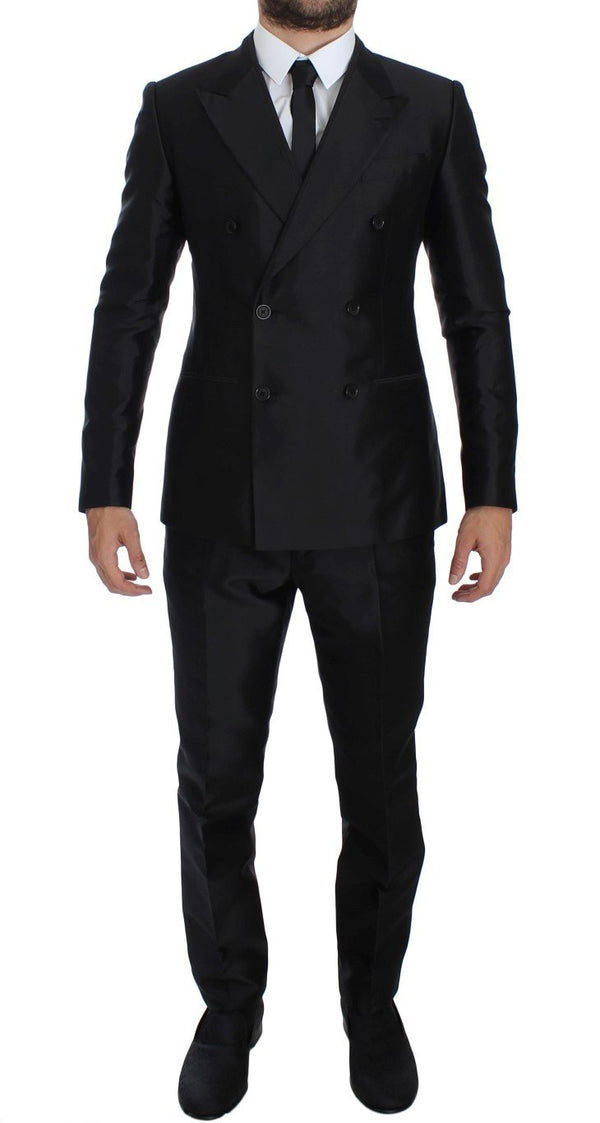 Black Silk Double Breast Slim 4 Piece Suit