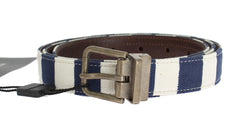 Blue White Cotton Leather Belt