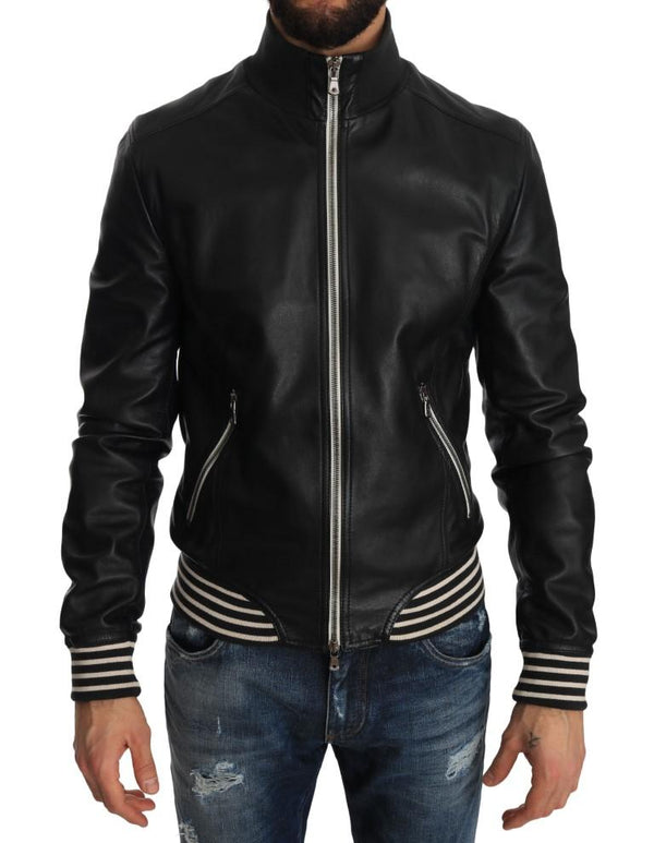 Black Leather Lambskin Zipper Coat Jacket
