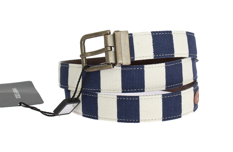 Blue White Cotton Leather Belt