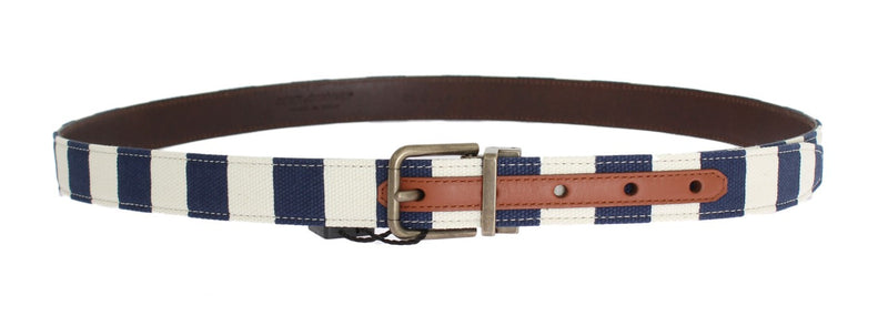 Blue White Cotton Leather Belt