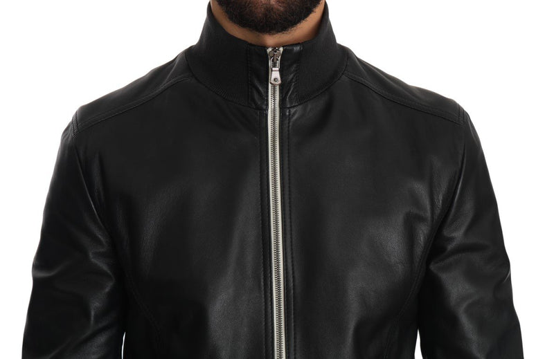 Black Leather Lambskin Zipper Coat Jacket