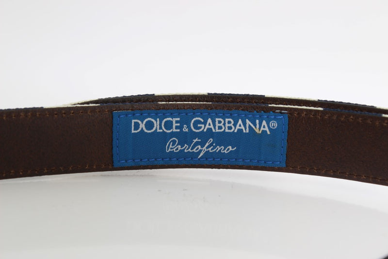 Blue White Cotton Leather Belt