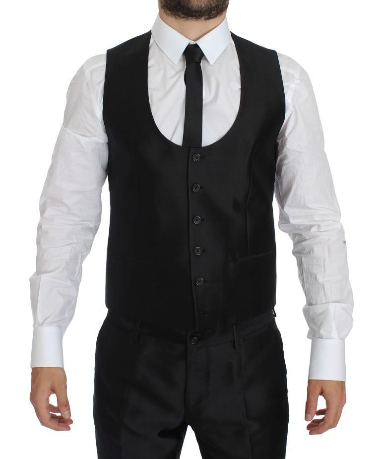 Black Silk Double Breast Slim 4 Piece Suit