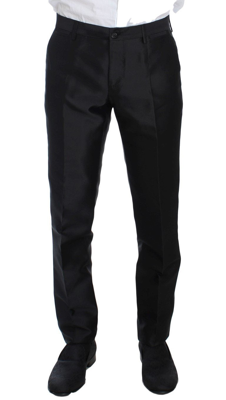 Black Silk Double Breast Slim 4 Piece Suit