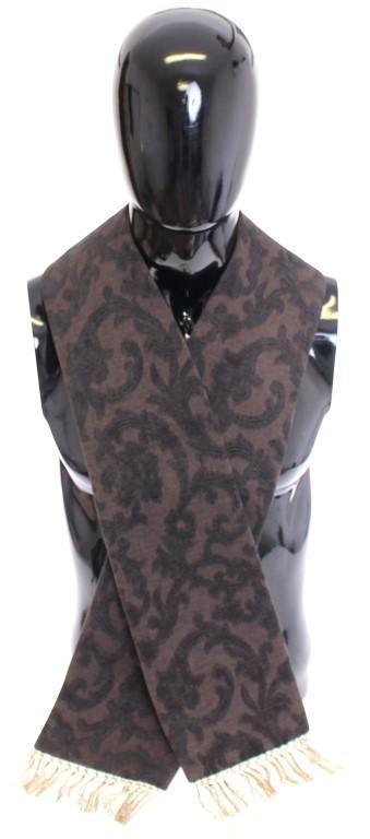 Scarf Men's Brown Baroque Pattern Silk Wool