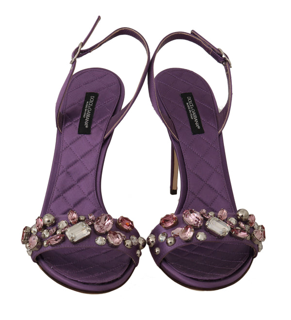 Purple Satin Stiletto Crystal Sandals