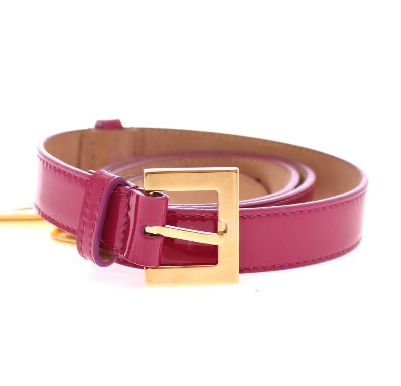 Pink Leather Logo Charm Belt