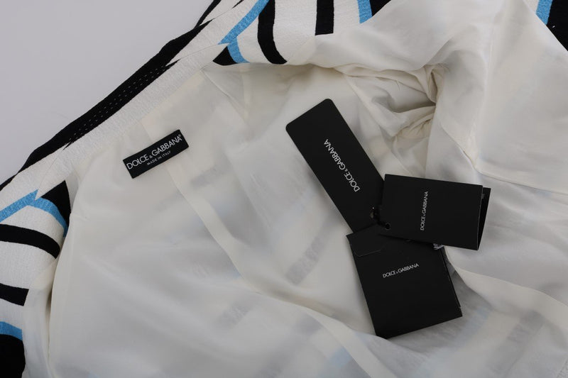 White Blue Black Striped Cotton Crystal Jacket