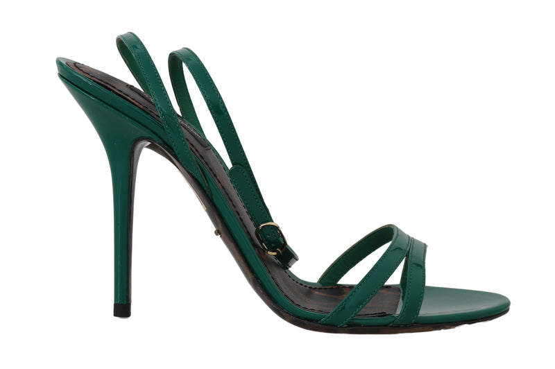 Green Leather Stiletto Heels Sandals