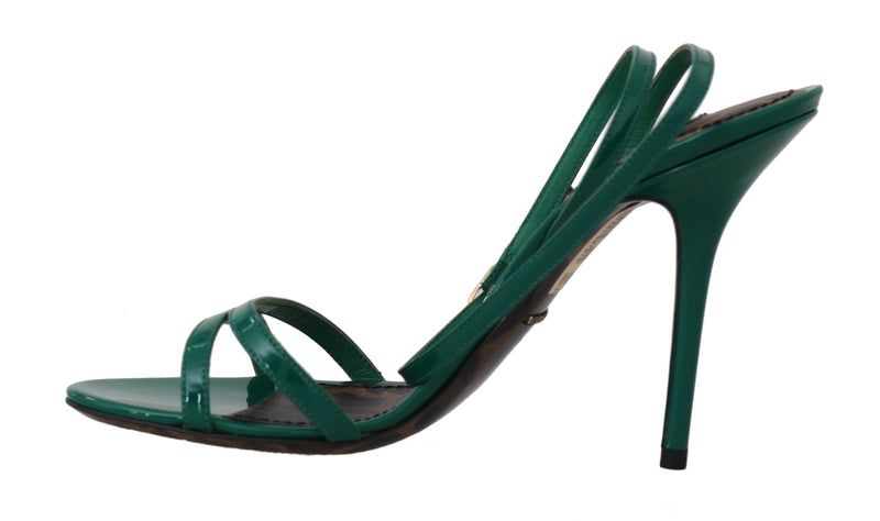 Green Leather Stiletto Heels Sandals