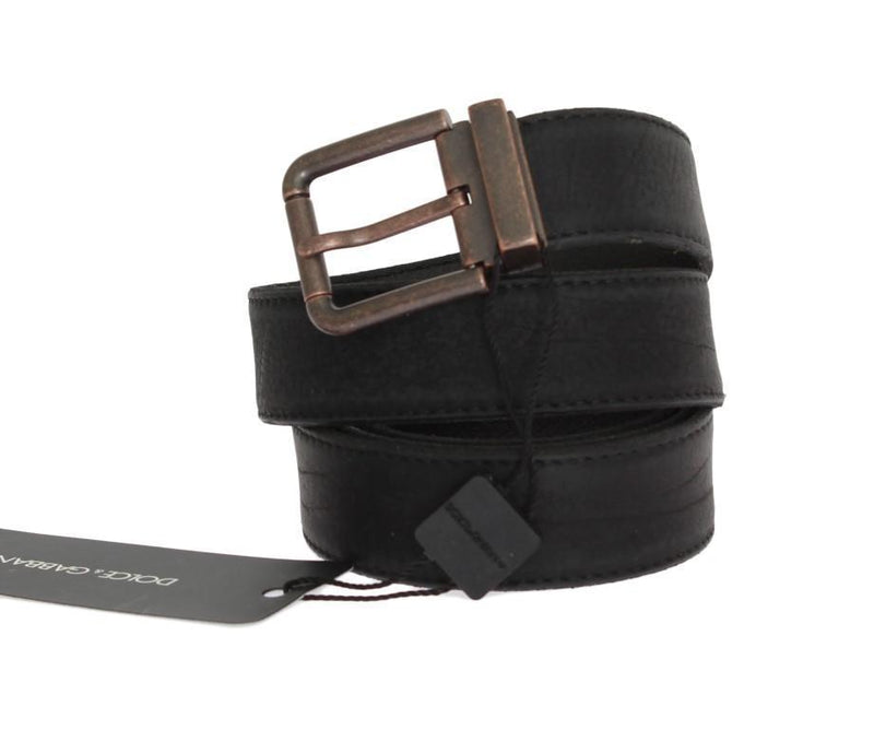 Black Leather Bronze Buckle Belt