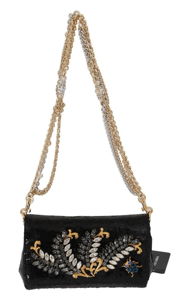 Black ANNA Sequined Crystal Clutch Bag