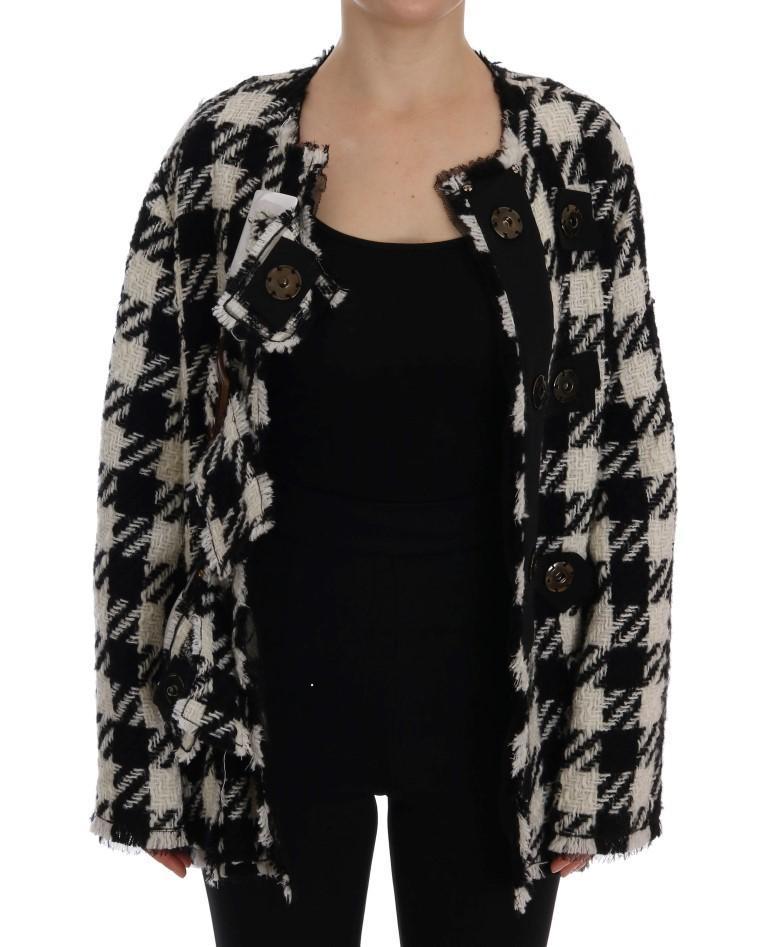 Black White Wool Knitted Crystal Jacket