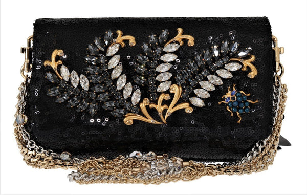Black ANNA Sequined Crystal Clutch Bag