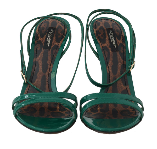 Green Leather Stiletto Heels Sandals