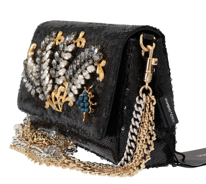 Black ANNA Sequined Crystal Clutch Bag