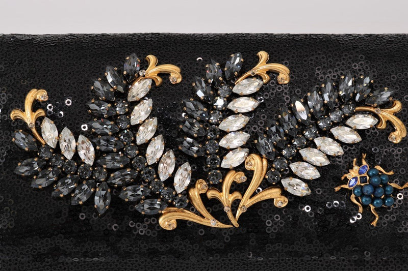 Black ANNA Sequined Crystal Clutch Bag