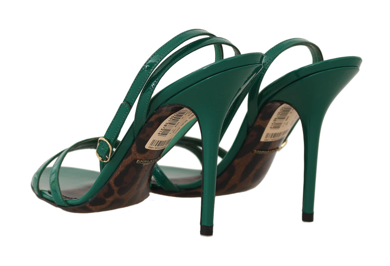 Green Leather Stiletto Heels Sandals