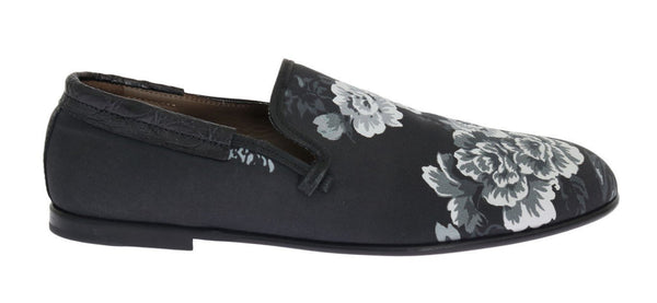 Blue Denim Caiman Roses Print Loafers