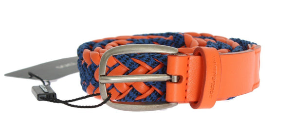 Blue Orange Leather Silver Buckle Belt