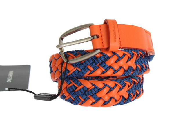 Blue Orange Leather Silver Buckle Belt