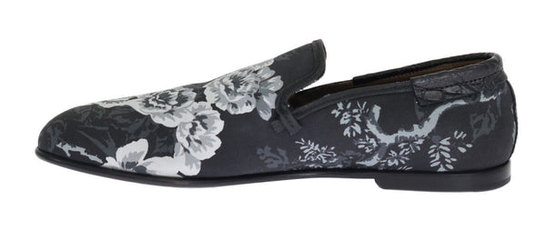 Blue Denim Caiman Roses Print Loafers