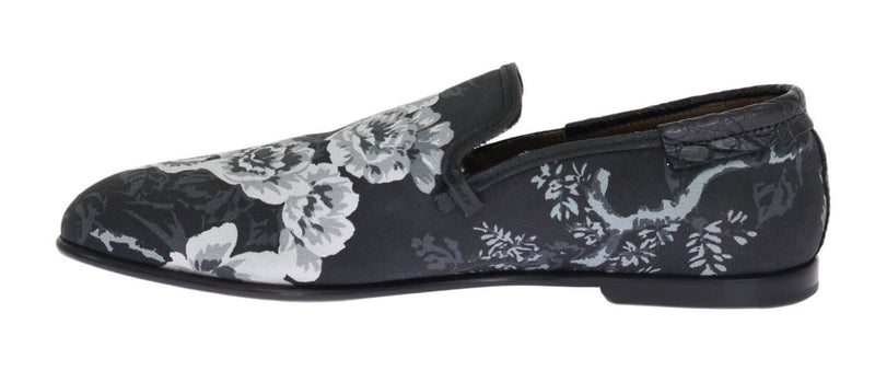Blue Denim Caiman Roses Print Loafers