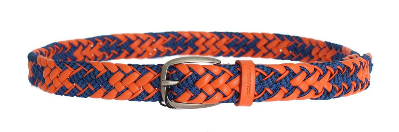 Blue Orange Leather Silver Buckle Belt