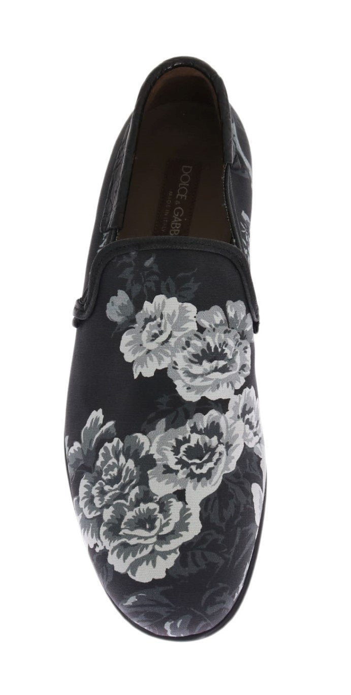 Blue Denim Caiman Roses Print Loafers
