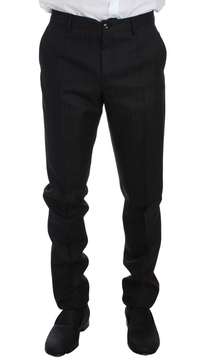 Gray Striped 3 Piece Slim Suit Tuxedo