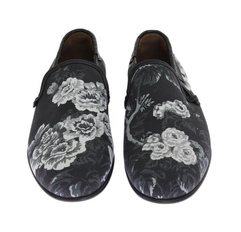 Blue Denim Caiman Roses Print Loafers