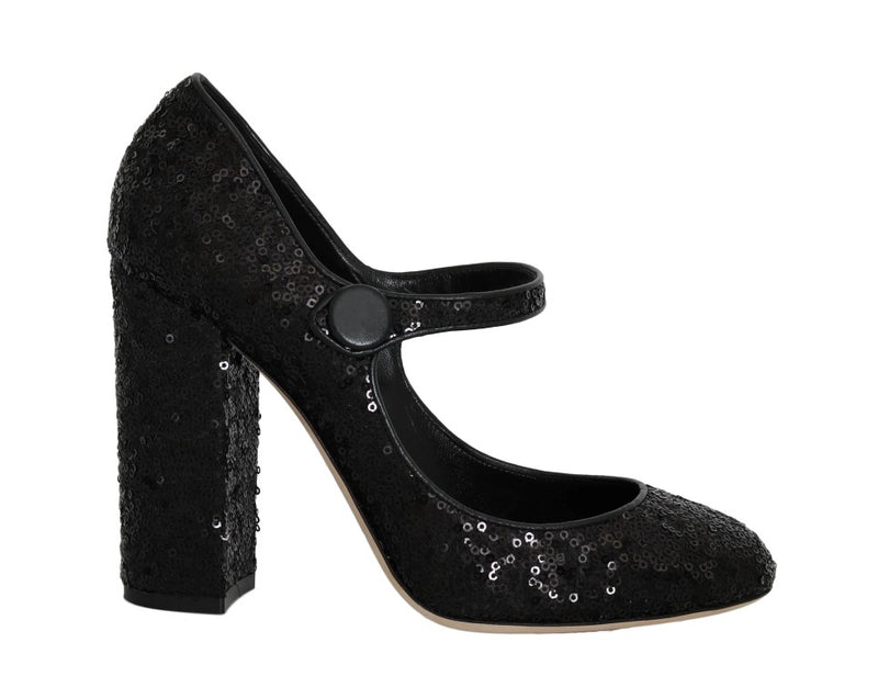 Black Sequined Leather Pumps