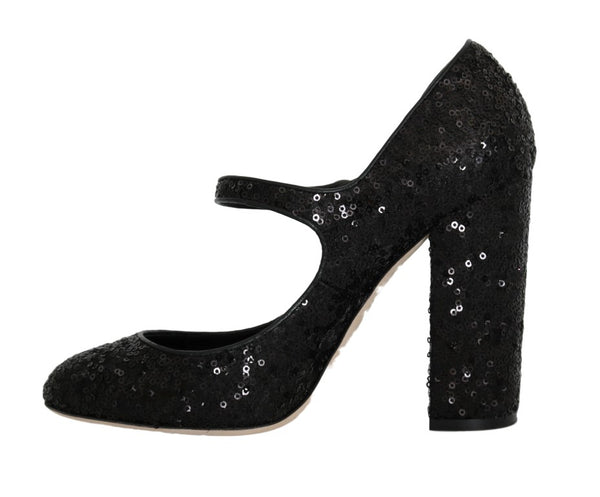 Black Sequined Leather Pumps