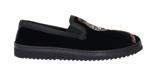 Black Velvet Leather Loafers
