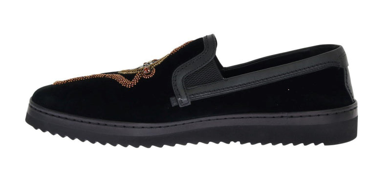 Black Velvet Leather Loafers